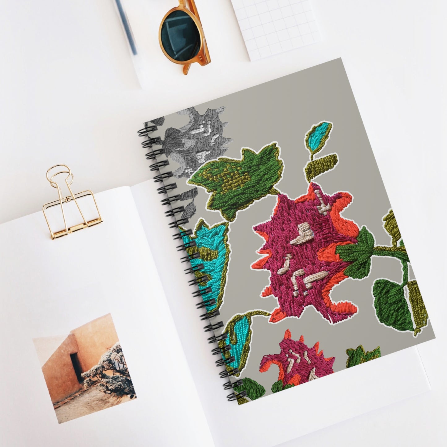 Embroidery Print Design Spiral Notebook - Ruled Line